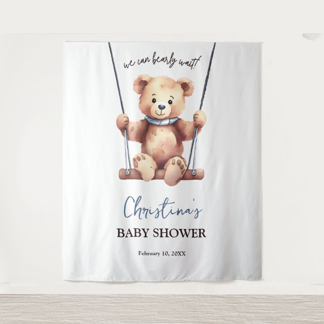 Teddy Bear Boy Babydusche Hintergrund Wandteppich (Vorderseite)