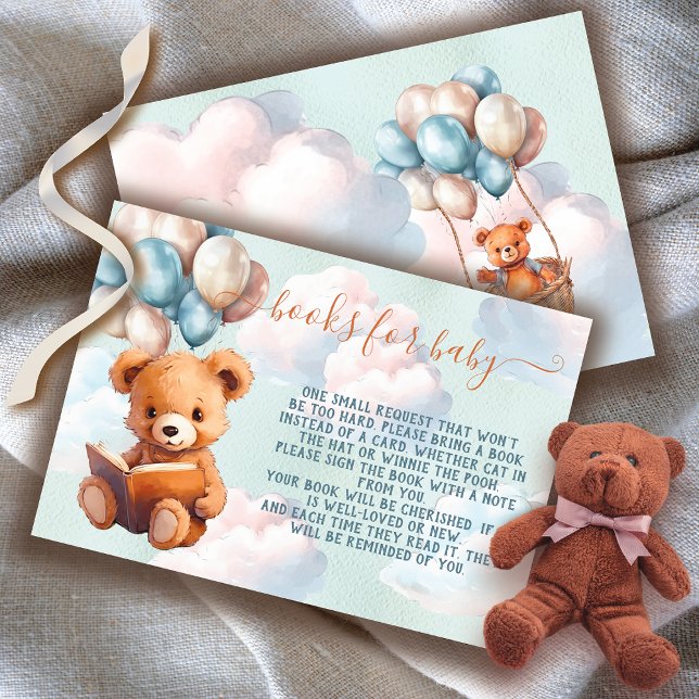 Teddy Bear Boy Balloon Bücher für Babykarte Einladung (Matching Invitation, Diaper Raffle cards and other items that match!)