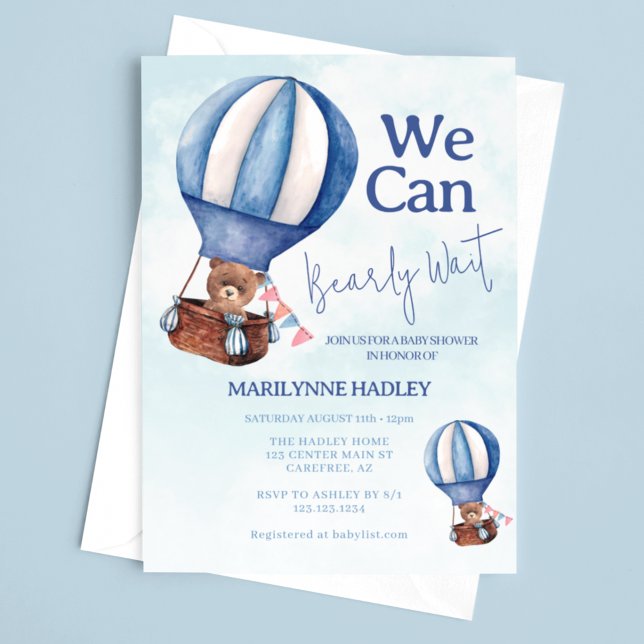 Teddy Bear Boy Bearly Wait Baby Dusche Einladung (Von Creator hochgeladen)