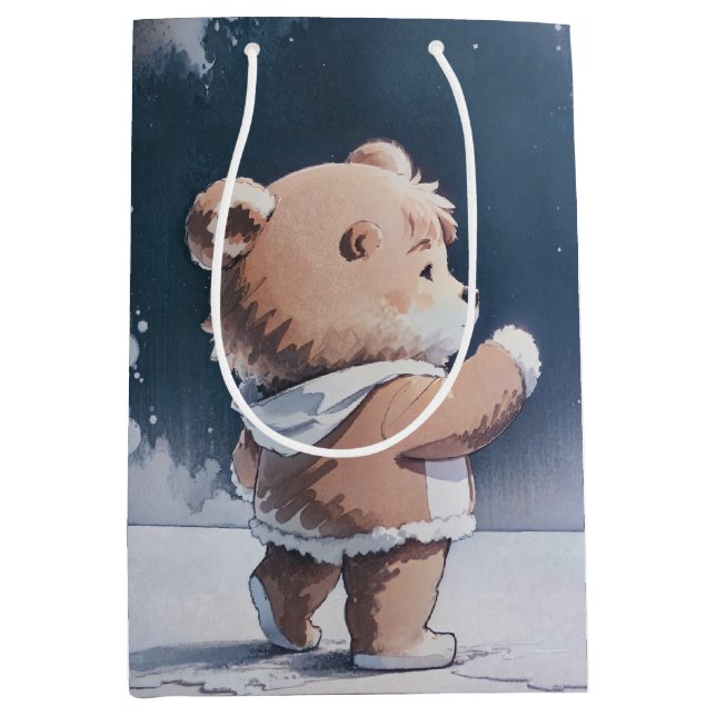 Teddy Bear Boy Bearly Wait Baby Dusche Mittlere Geschenktüte (Vorderseite)