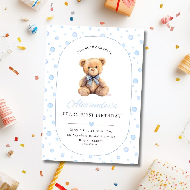 Teddy Bear Boy Birthday Invite, Boys 1st Birthday Einladung (Von Creator hochgeladen)
