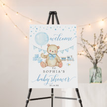 Teddy Bear Boy Blue Baby Dusche Begrüßungszeichen