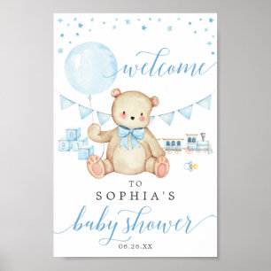 Teddy Bear Boy Blue Baby Dusche Begrüßungszeichen Poster