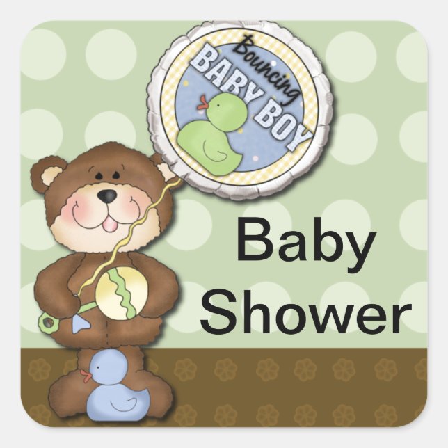 Teddy Bear Boy Brown Green Quadratischer Aufkleber (Vorderseite)