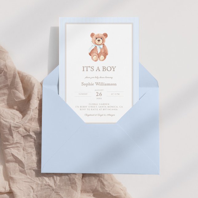 Teddy Bear Boy Classic Baby Shower Einladung (Von Creator hochgeladen)