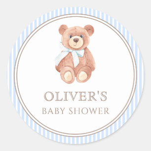 Teddy Bear Boy Classic Baby Shower Party Runder Aufkleber