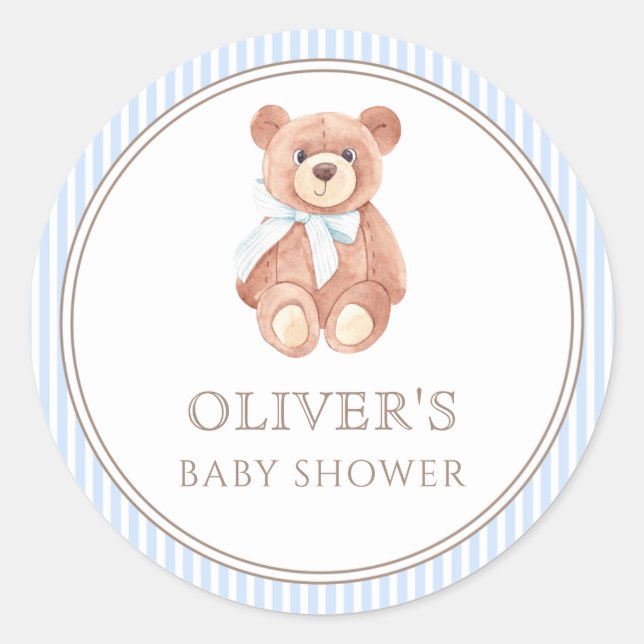Teddy Bear Boy Classic Baby Shower Party Runder Aufkleber