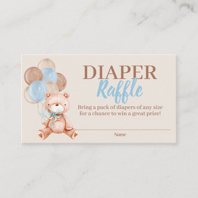 Teddy Bear Boy Diaper Raffle Umschließungskarte Begleitkarte (Vorderseite)