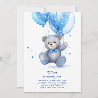 Teddy Bear Boy Einladung zum ersten Geburtstag