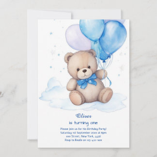 Teddy Bear Boy Einladung zum ersten Geburtstag