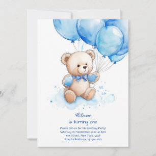 Teddy Bear Boy Einladung zum ersten Geburtstag