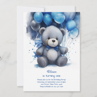 Teddy Bear Boy Einladung zum ersten Geburtstag