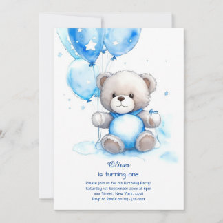 Teddy Bear Boy Einladung zum ersten Geburtstag