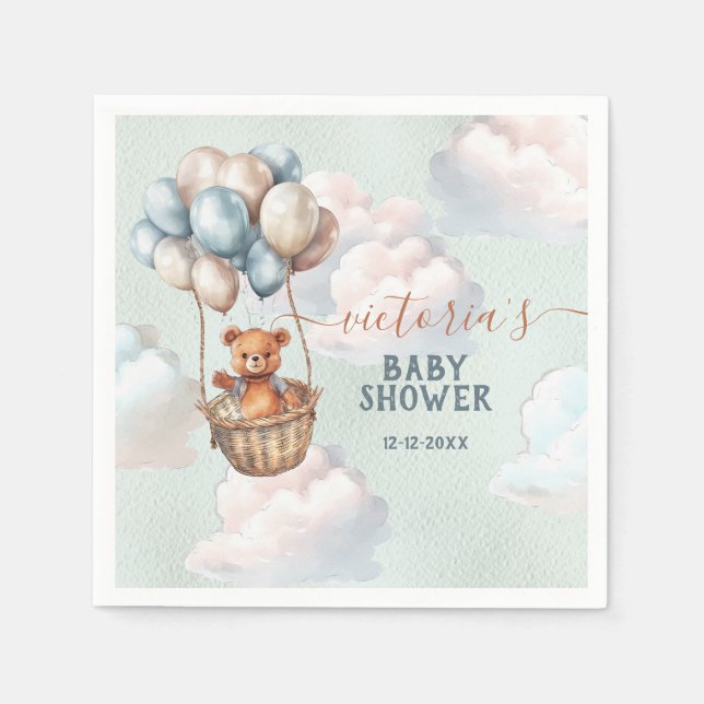 Teddy Bear Boy Hot Air Ballon Babydusche Serviette (Vorderseite)