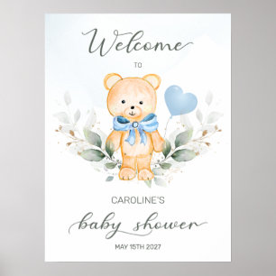 Teddy Bear Boy Welcome Baby Shower Poster
