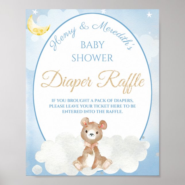 Teddy Bear Boy's Baby Shower Diaper Raffle Poster (Vorne)