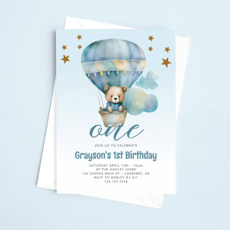 Teddy Bear Boys Einladung zum 1. Geburtstag