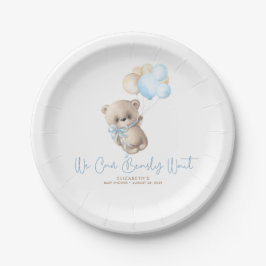 Teddy Bear Brown and Blue Baby Shower Paper Plate Pappteller