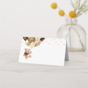 Teddy Bear Brown and Gold Balloons Babydusche Platzkarte