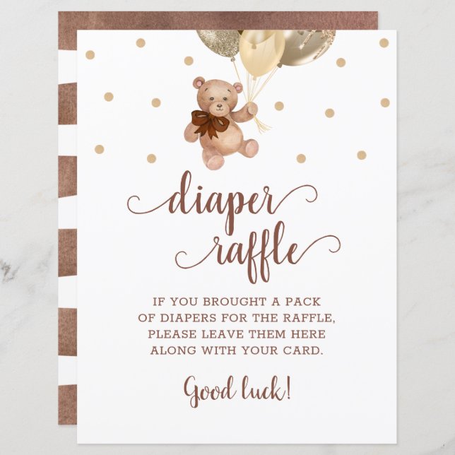Teddy Bear Brown and Gold Diaper Raffel Game (Vorne/Hinten)