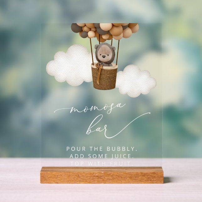 Teddy Bear, Brown Balloons, Babydusche Momosa Bar Acrylschild (Neutral)