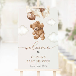 Teddy Bear, Brown Balloons, Babydusche Willkommen Poster