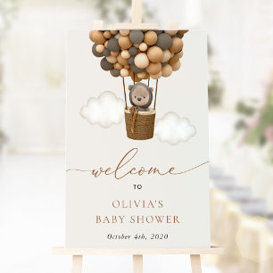 Teddy Bear, Brown Balloons, Babydusche Willkommen Poster