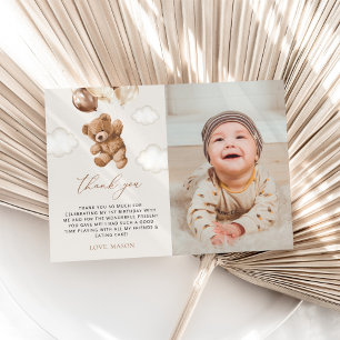 Teddy Bear, Brown Balloons, erster Geburtstag Dankeskarte