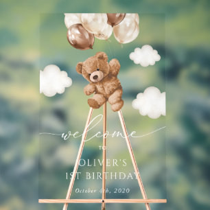 Teddy Bear, Brown Balloons, Erster Geburtstag Will Acrylschild