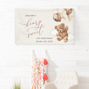 Teddy Bear, Brown Balloons, Erster Geburtstag Will Banner