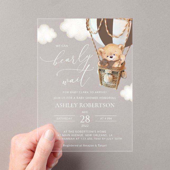 Teddy Bear, Brown Hot Air Ballon, Babydusche Acryleinladungen (Insitu (Handheld))