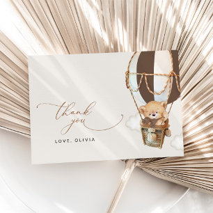 Teddy Bear, Brown Hot Air Ballon, Babydusche Dankeskarte
