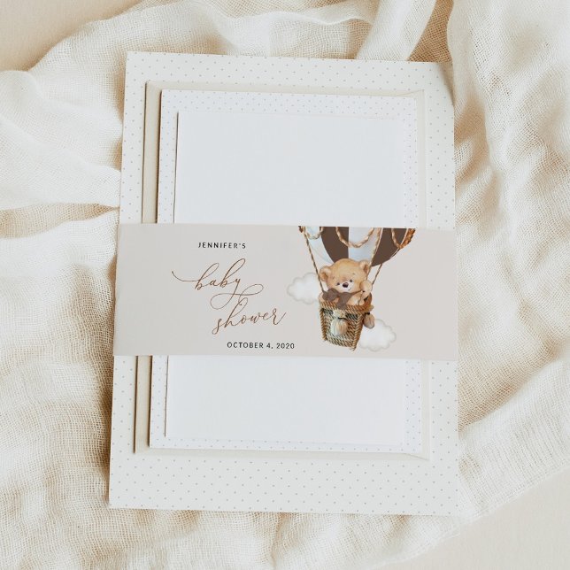 Teddy Bear, Brown Hot Air Ballon, Babydusche Einladungsbanderole (Von Creator hochgeladen)