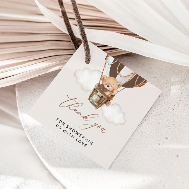 Teddy Bear, Brown Hot Air Ballon, Babydusche Geschenkanhänger (Von Creator hochgeladen)