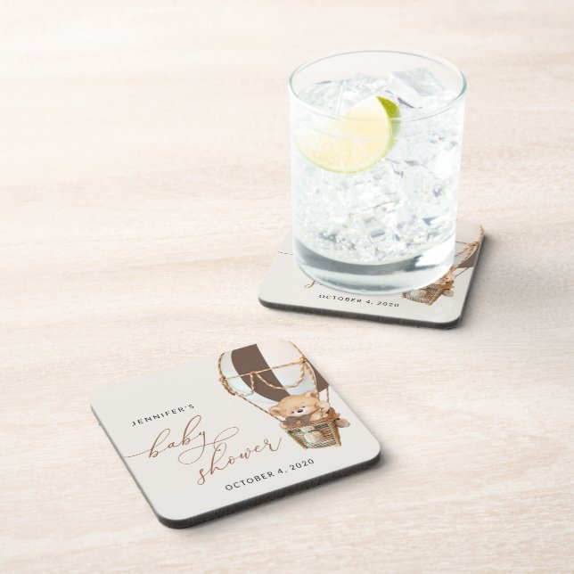 Teddy Bear, Brown Hot Air Ballon, Babydusche Getränkeuntersetzer (Rechte Seite)