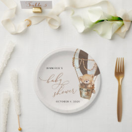 Teddy Bear, Brown Hot Air Ballon, Babydusche Pappteller