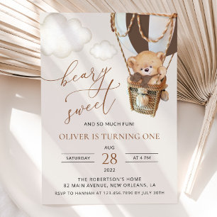 Teddy Bear, Brown Hot Air Ballon, erster Geburtsta Einladung