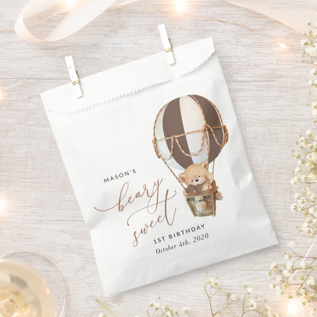 Teddy Bear, Brown Hot Air Ballon, erster Geburtsta Geschenktütchen (Ausgeschnitten)