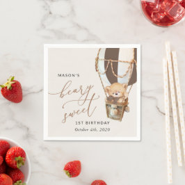 Teddy Bear, Brown Hot Air Ballon, erster Geburtsta Serviette