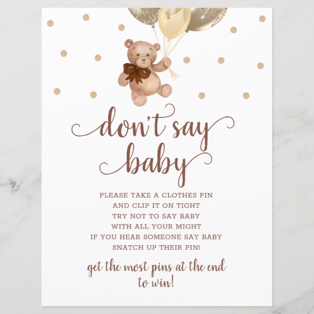 Teddy Bear Brown und Gold sagen kein Baby Game (Vorderseite)
