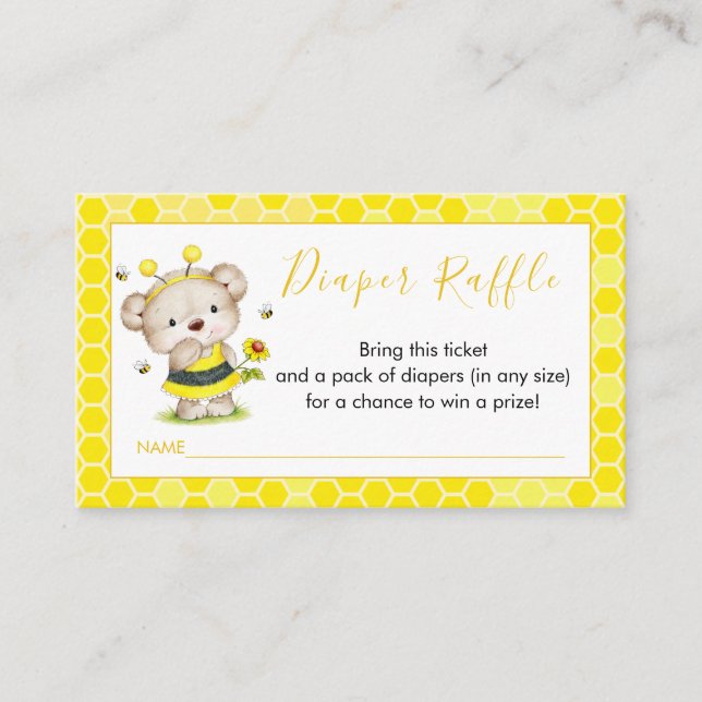 Teddy Bear Bumblebee Diaper Raffle Card Begleitkarte (Vorderseite)