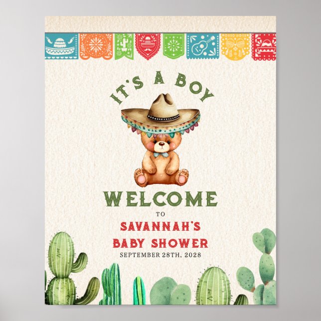 Teddy Bear Cactus Boy Baby Shower Fiesta Poster (Vorne)