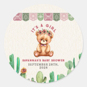 Teddy Bear Cactus Girl Baby Shower Fiesta Runder Aufkleber