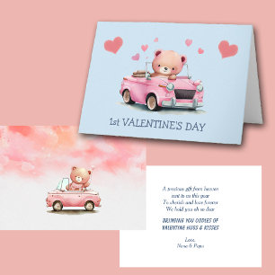 Teddy Bear Car Baby's First Valentine Day Feiertagskarte