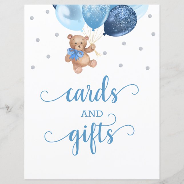 Teddy Bear Cards and Gifts Table Sign Baby Dusche (Vorderseite)