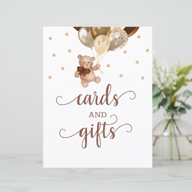 Teddy Bear Cards and Gifts Table Sign Baby Dusche (Stehend Vorderseite)