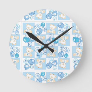 Teddy bear checked pattern runde wanduhr