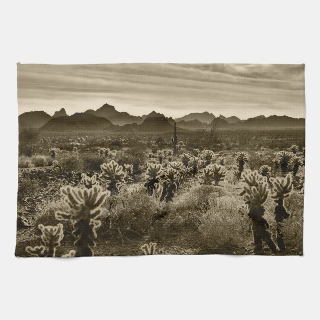 Teddy Bear Cholla Cactus Desert Pflanze Handtuch (Horizontal)