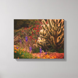 Teddy Bear Cholla Cactus Wildblumen Desert Scene Leinwanddruck
