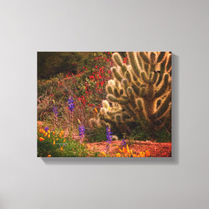 Teddy Bear Cholla Cactus Wildblumen Desert Scene Leinwanddruck